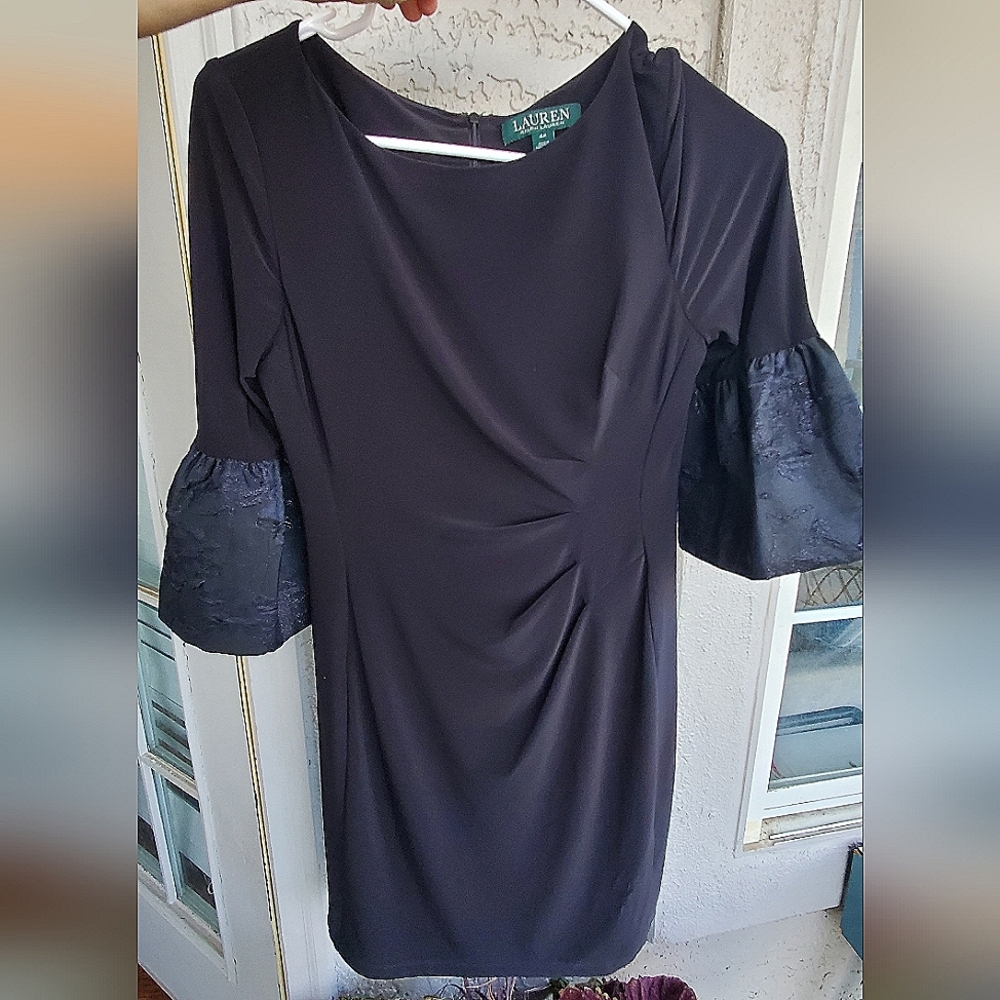 Ralph Lauren Black Dress with Ruffled Bell Embroidered Sleeves Sz 4P